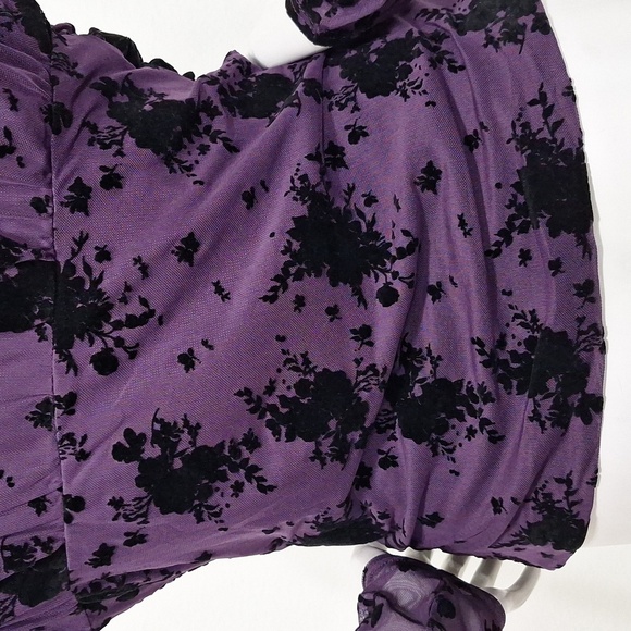 Nicole Miller NEW Purple Whimsigoth Witchy Ruched Burnout Velvet Fairy Top Sz. M - Picture 7 of 13